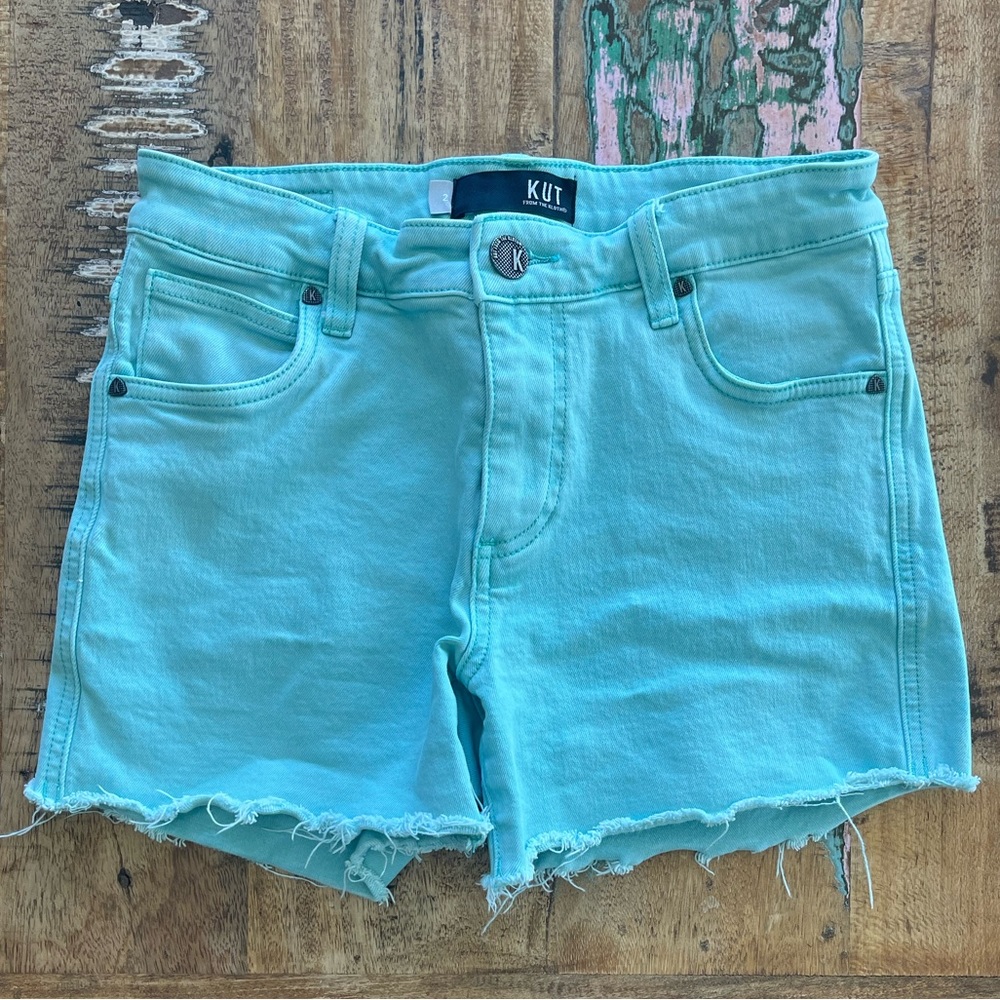 Kut From The Kloth Gidget Fray Short Jean Shorts Turquoise Blue Women’s Size 2